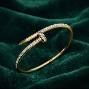 Just Un Clou Gold Crystal Nail-Style Hinged Bangle Bracelet